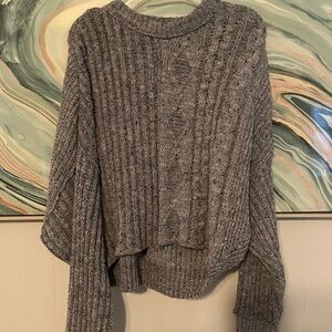 Free People Gray Crew Neck Sweater with Chunky Knit